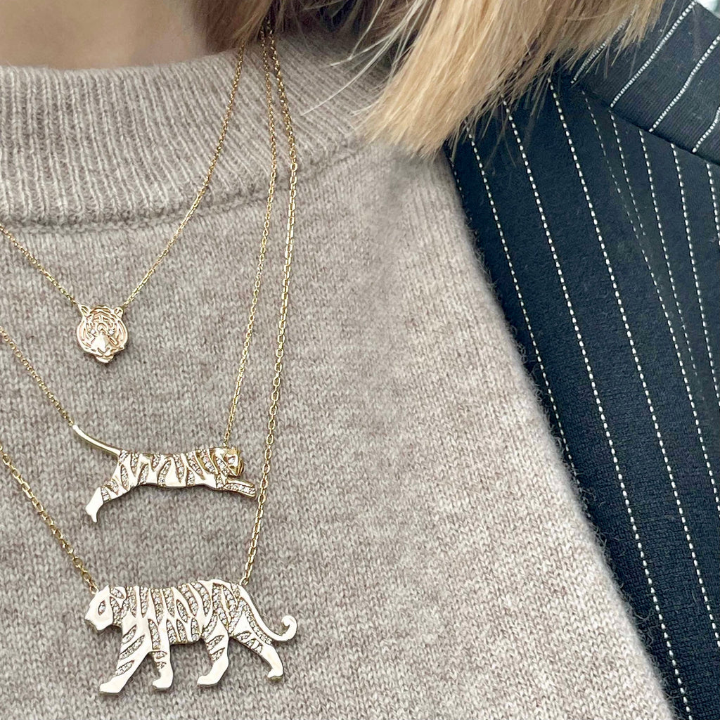 I-AM-A-TIGER,  Head-of Necklace, Gold/Diamonds