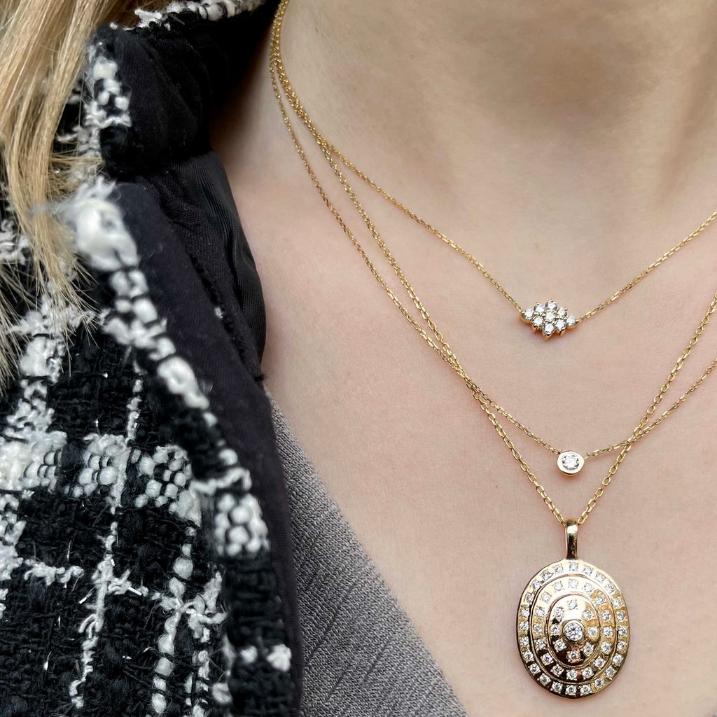 NEW VINTAGE, Large Oval Pendant, Gold/White