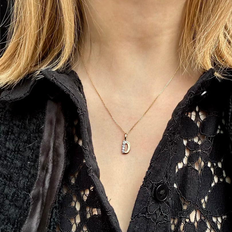 LETTERS, D Diamond Pendant 0,10ct, Gold/Diamonds