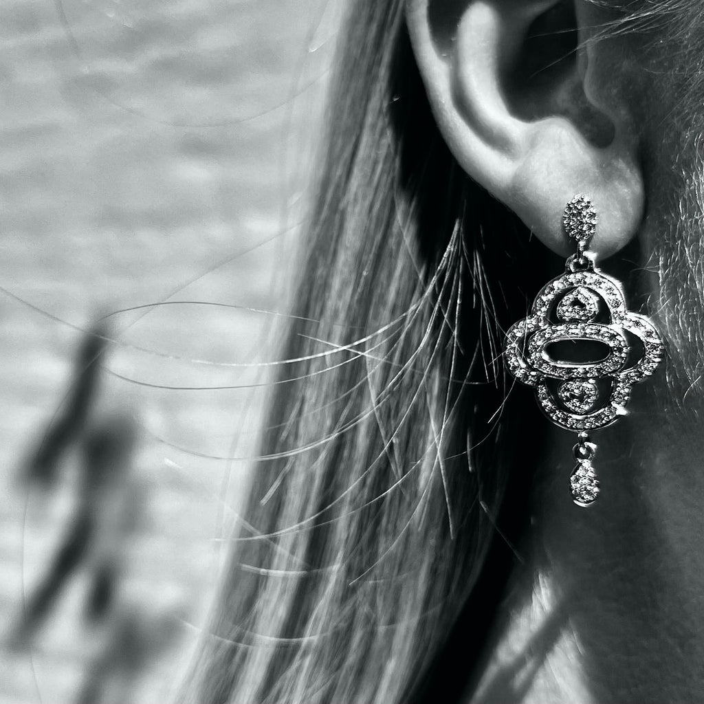 2-HEARTS, Large Earring, Gold/White