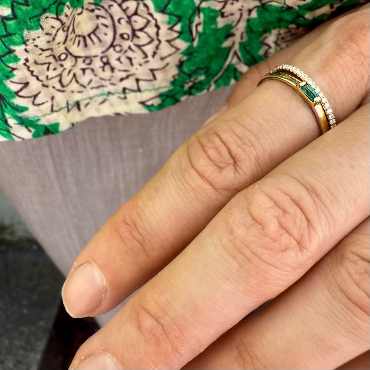 ZAMBEZI, Leya Baguette Ring 0,18ct, Gold/Emerald