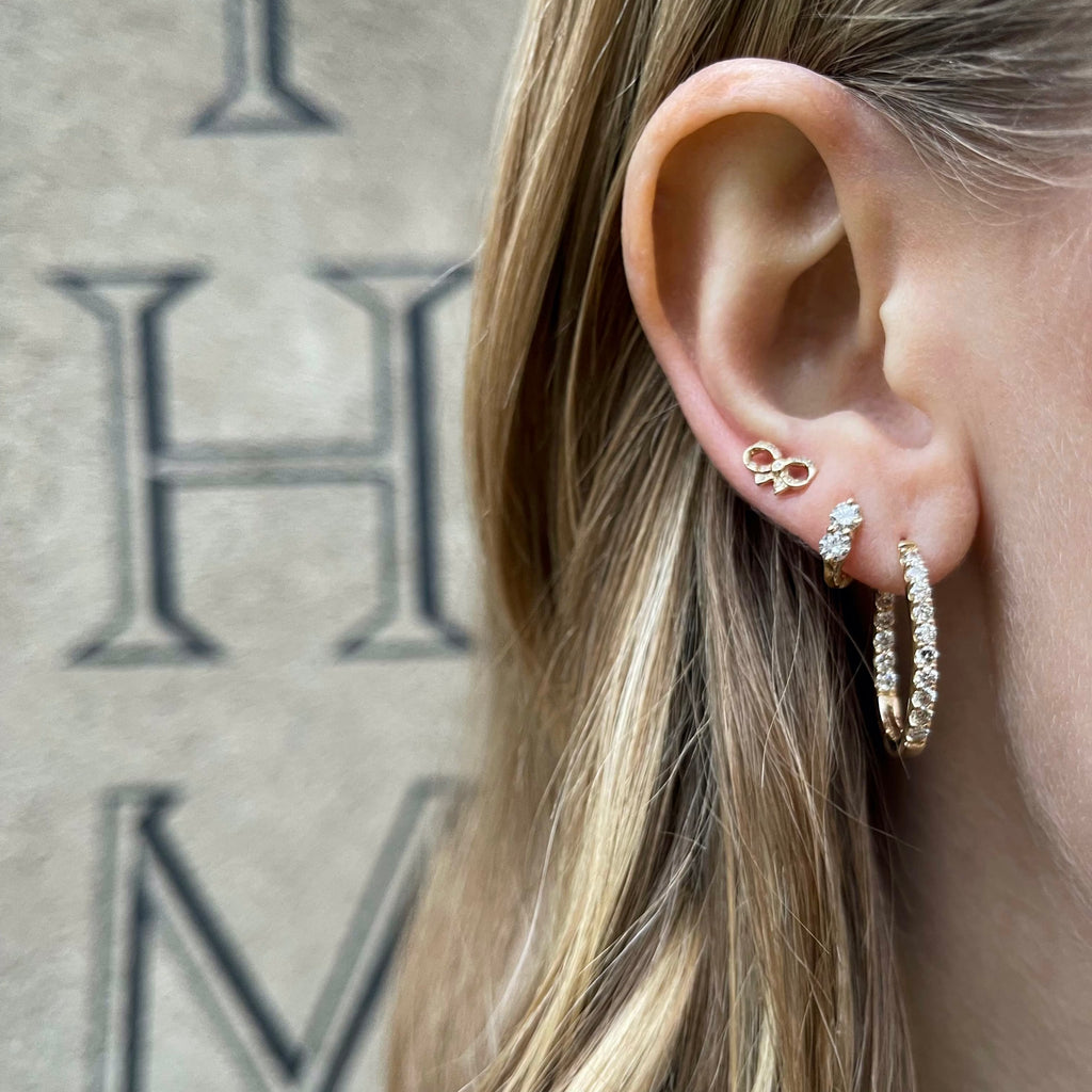 FLORENCE, Santa Maria Mini Bow Studs, Gold/Diamonds