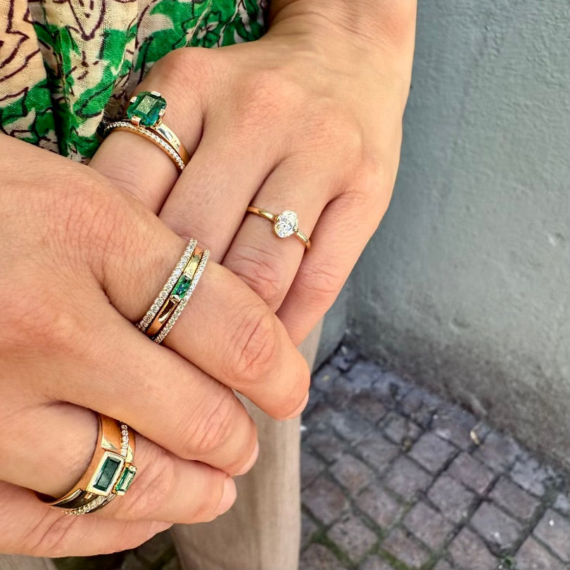 ZAMBEZI, Leya Baguette Ring 0,18ct, Gold/Emerald