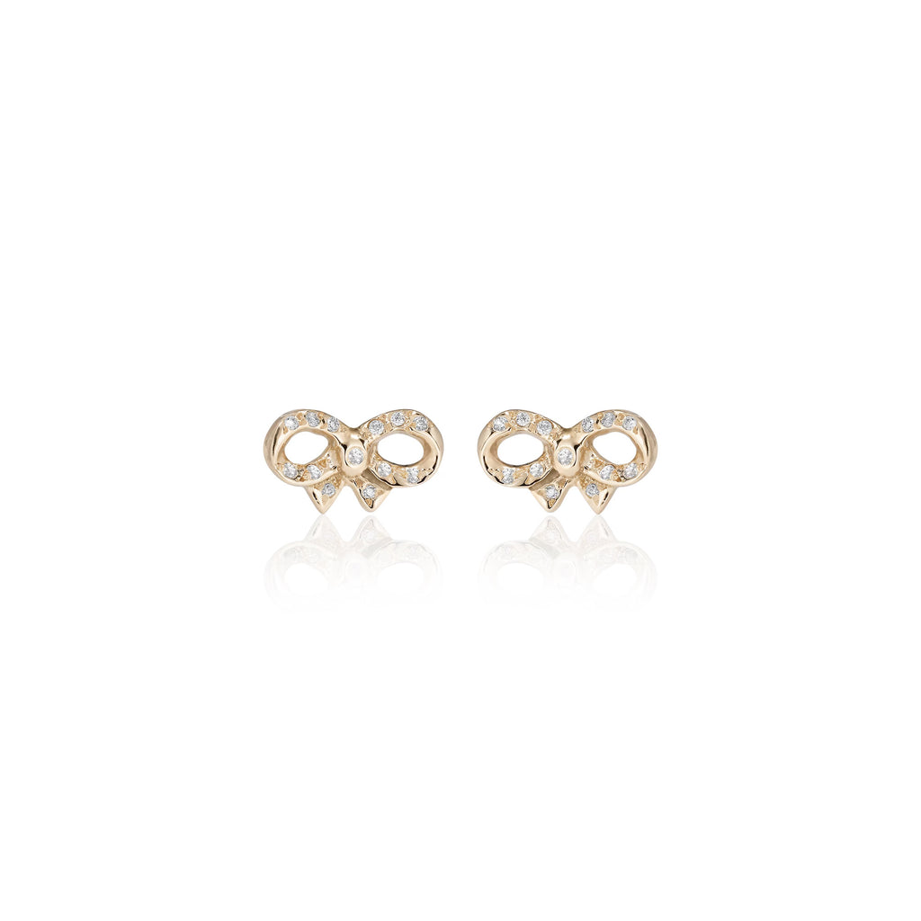 FLORENCE, Santa Maria Mini Bow Studs, Gold/Diamonds