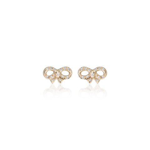 FLORENCE, Santa Maria Mini Bow Studs, Gold/Diamonds
