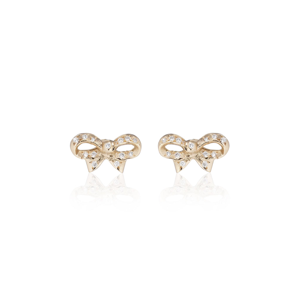 FLORENCE, Uffizi small Bow Studs, Gold/Diamonds