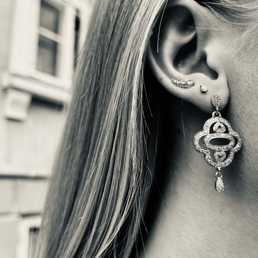 2-HEARTS, Large Earring, Gold/White