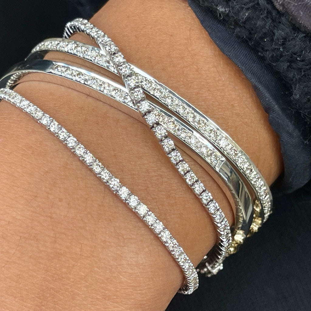 BANGLES, 1/2-Line Large Diamonds-Bangle, silver/white
