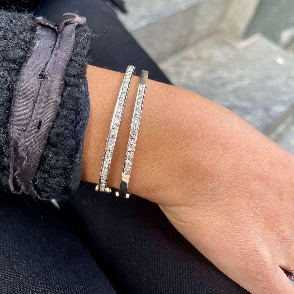 BANGLES, 1/2-Line Large Diamonds-Bangle, silver/white