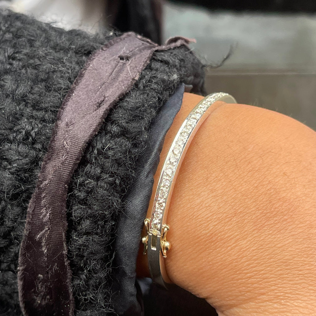 BANGLES, 1/2-Line Large Diamonds-Bangle, silver/white