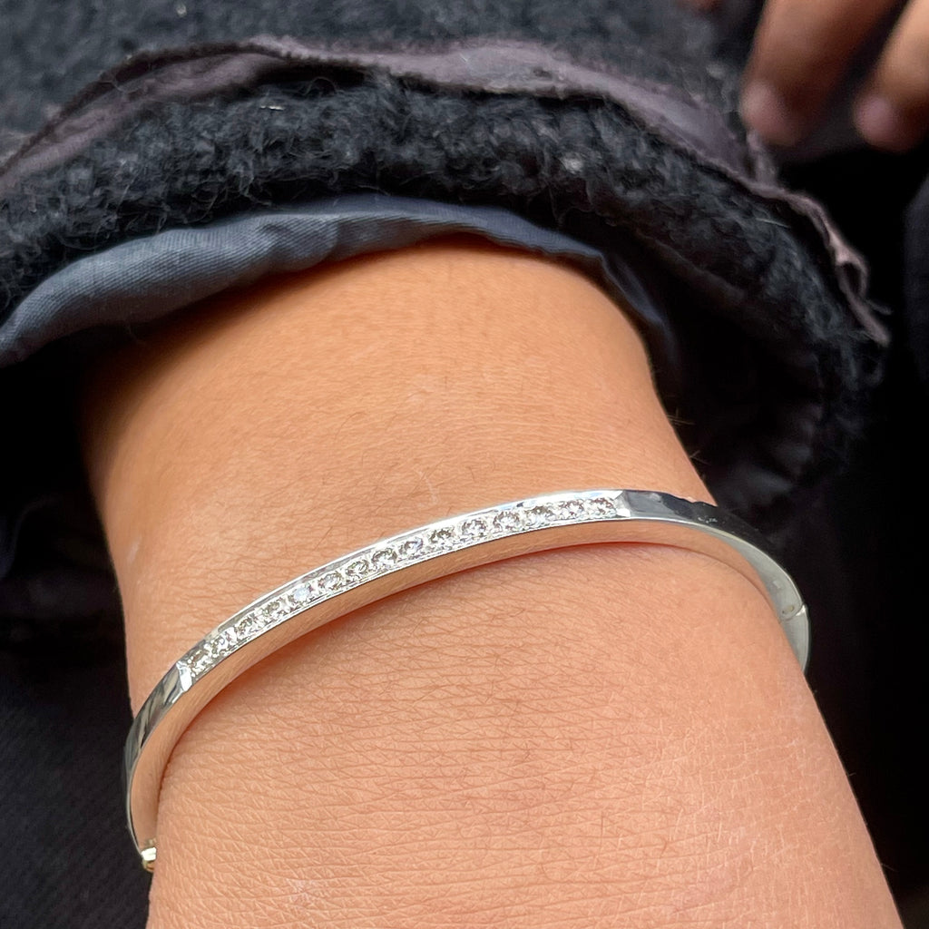 BANGLES, 1/4-Line Large Diamonds-Bangle, silver/white