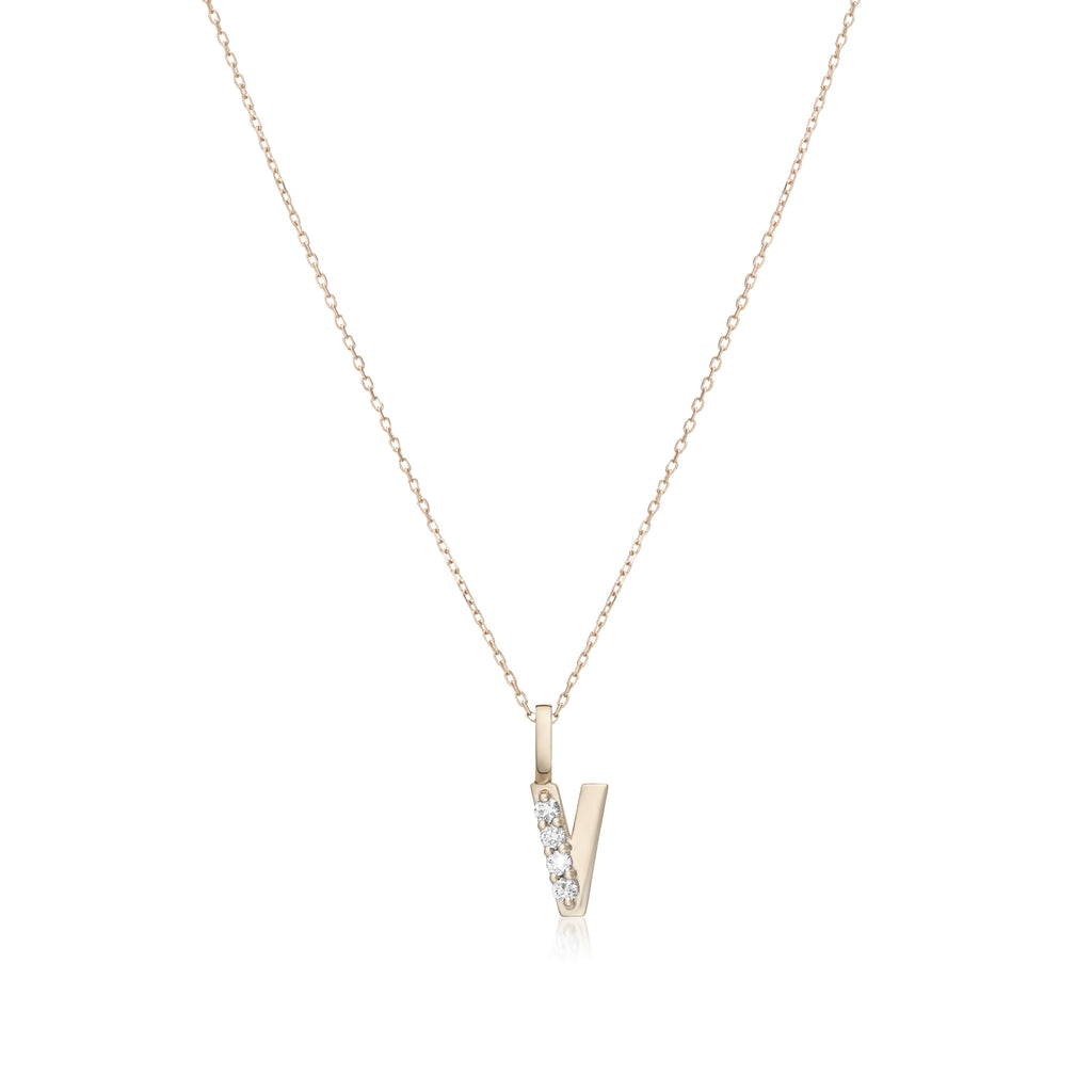 LETTERS, V Diamond Pendant 0,10ct, Gold/Diamonds