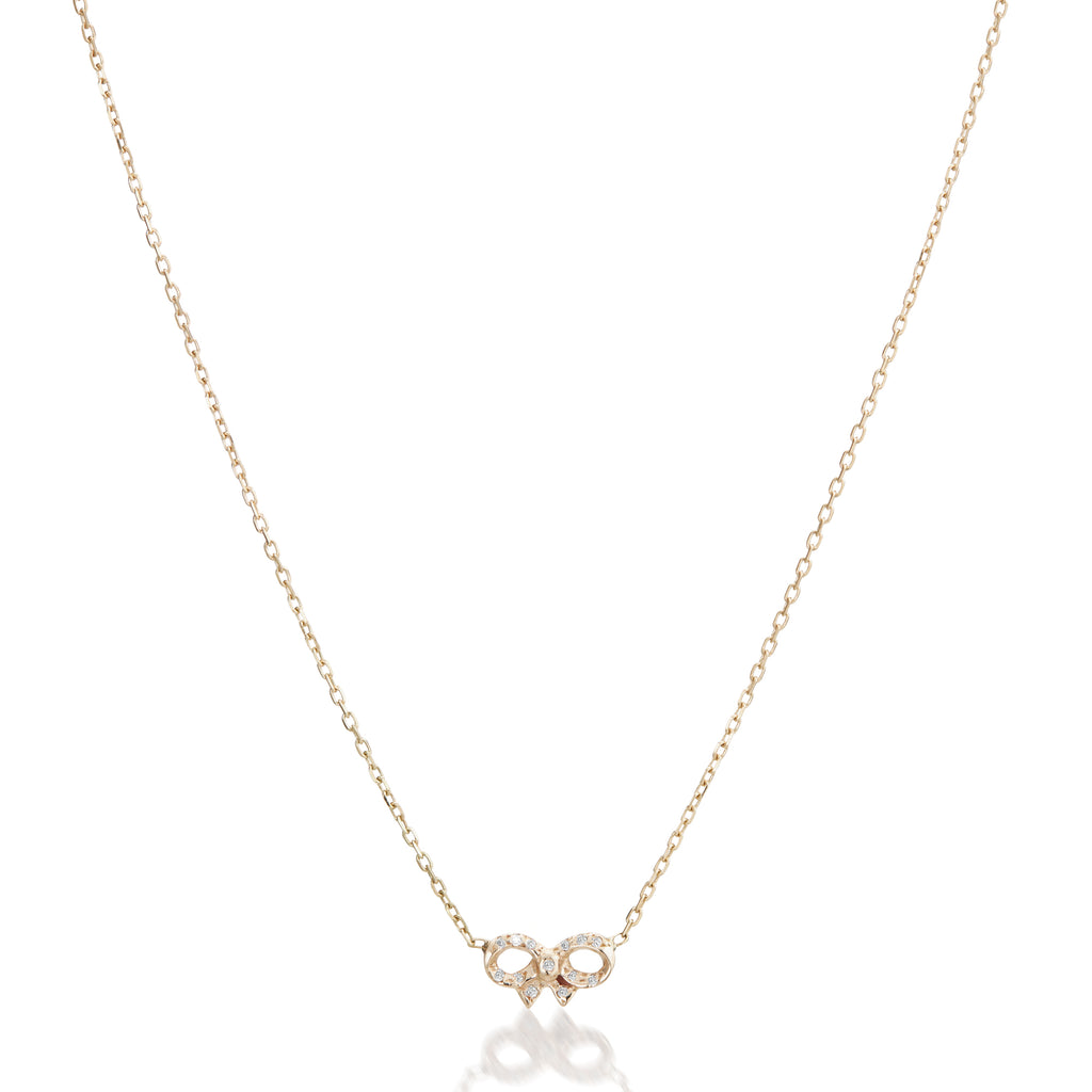 FLORENCE, Santa Maria Mini Bow Necklace, Gold/Diamonds