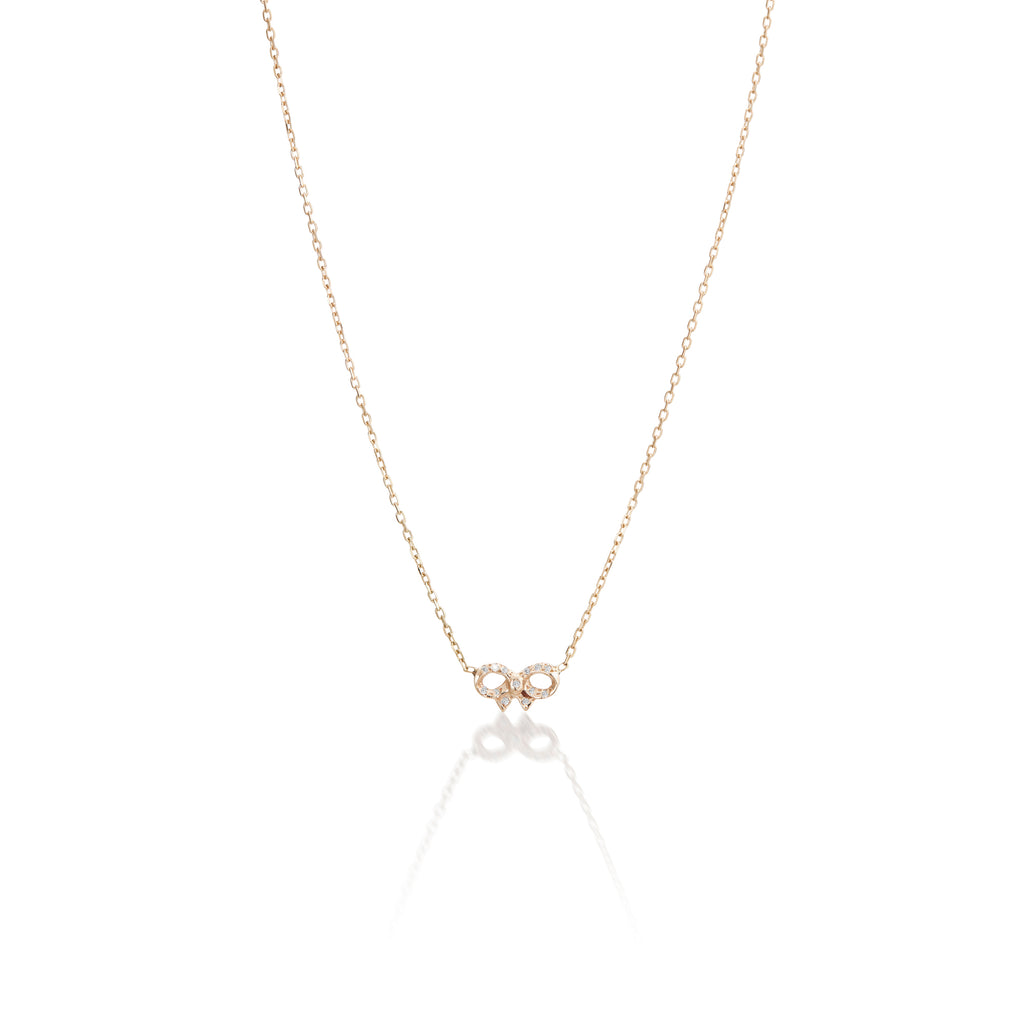 FLORENCE, Santa Maria Mini Bow Necklace, Gold/Diamonds