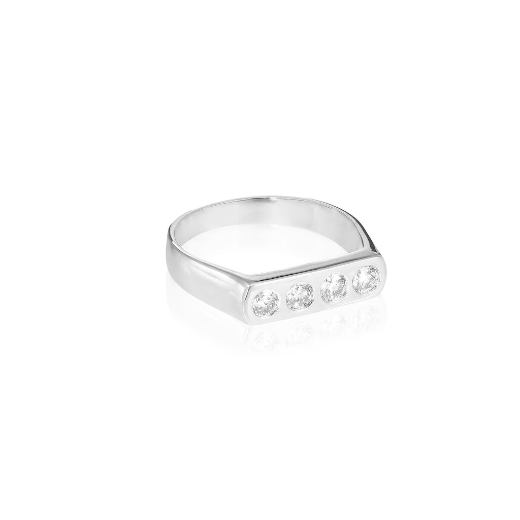 AMSTERDAM, Eyck Signet Ring, White/Diamonds