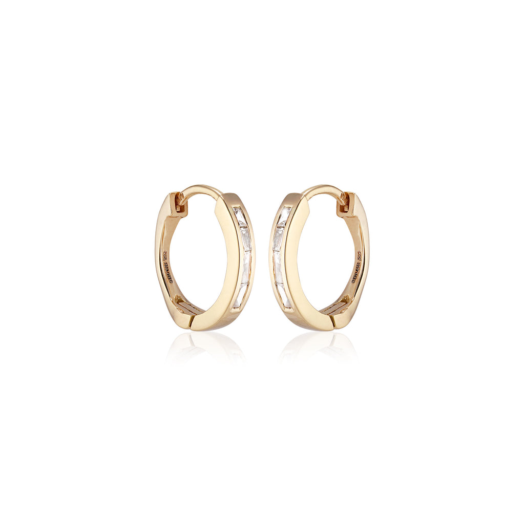 ALIGNED, Baguette huggies 12,5mm Oval 0,175ct, Gold/White