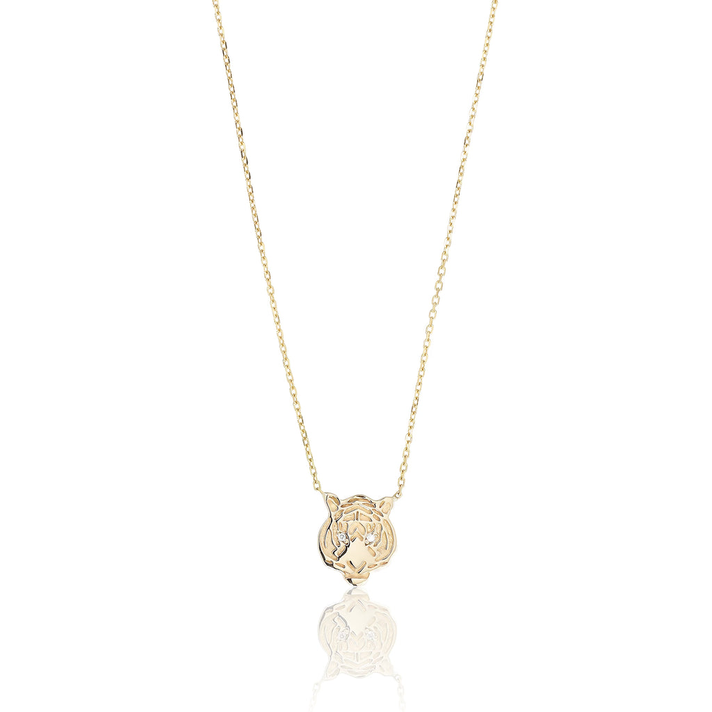 I-AM-A-TIGER,  Head-of Necklace, Gold/Diamonds