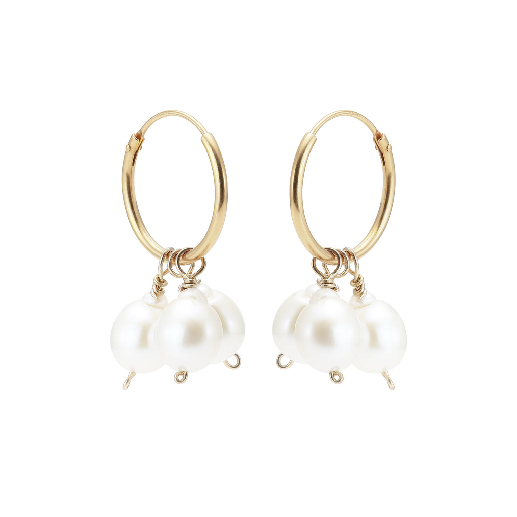 DROPS DELIGHT, 3tripple pearl Hoops 18mm, Gold/White