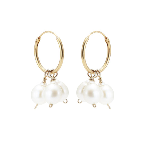 DROPS DELIGHT, 3tripple pearl Hoops 18mm, Gold/White
