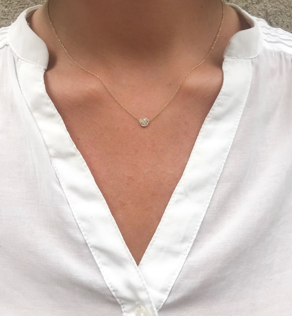 CIRCLE LINE, Tiny Circle Necklace, Gold/White