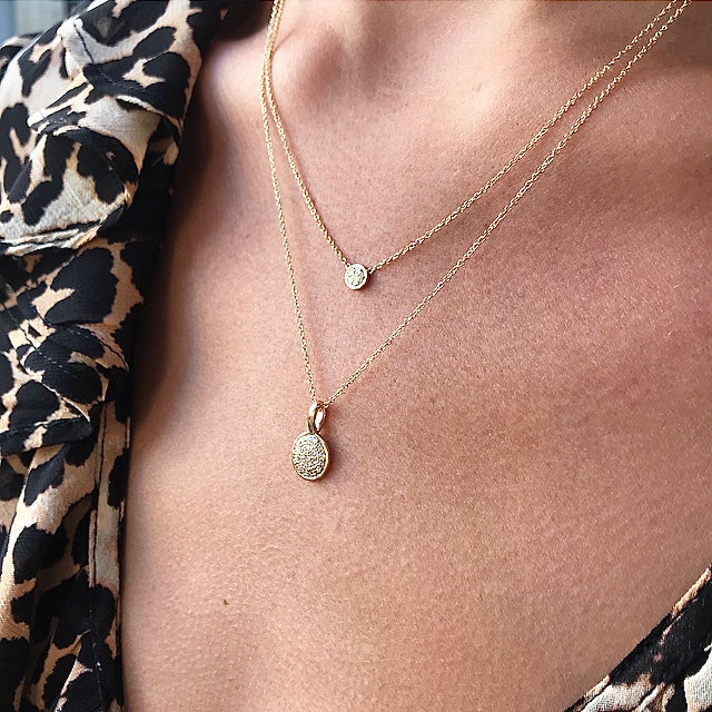 CIRCLE LINE, Tiny Circle Necklace, Gold/White