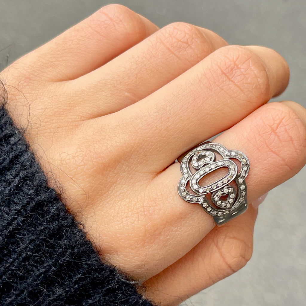DIAMONDS, 2-Hearts Ring, Dark/Gray diamonds