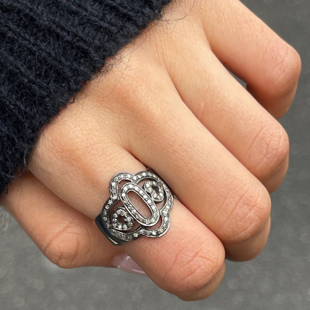 DIAMONDS, 2-Hearts Ring, Dark/Gray diamonds