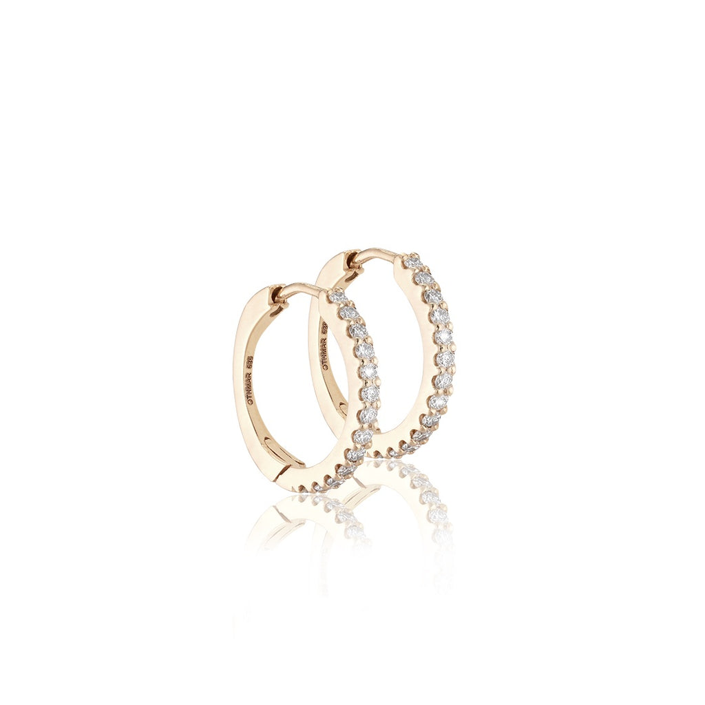 ALIGNED, EVEN round huggies 15mm 0,30ct, Gold/White