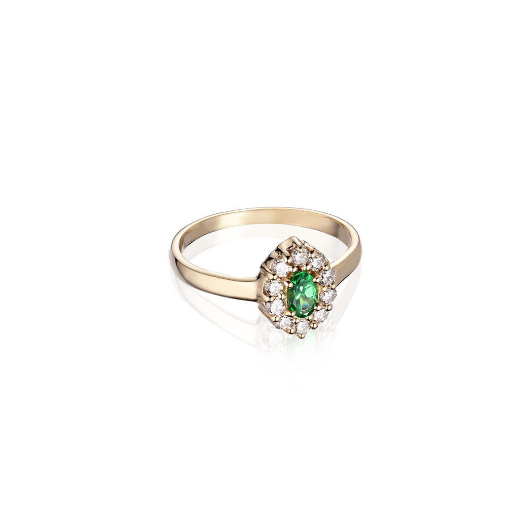 HERITAGE, New Vintage Ring, GreenTzavorite/Diamonds/Gold