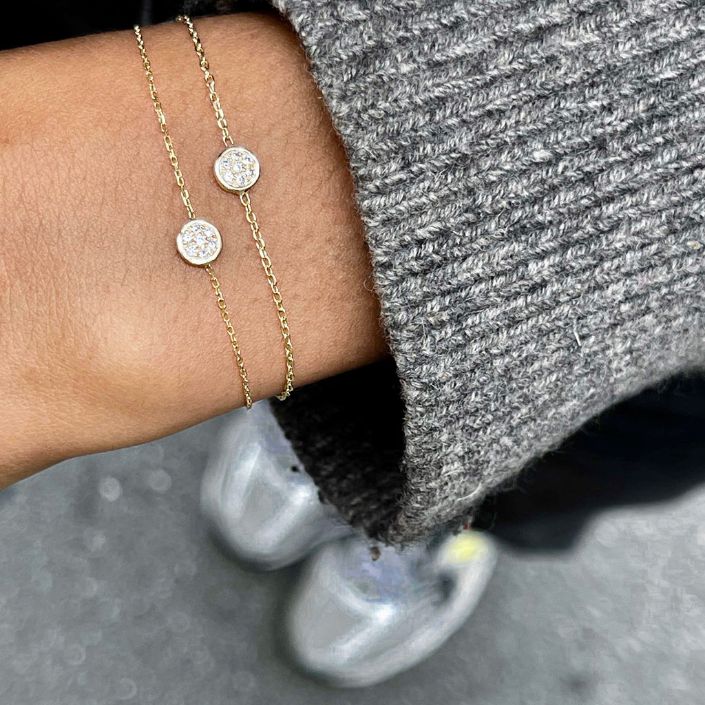 CIRCLE LINE, Tiny Circle/Large Bracelet, White/Gold