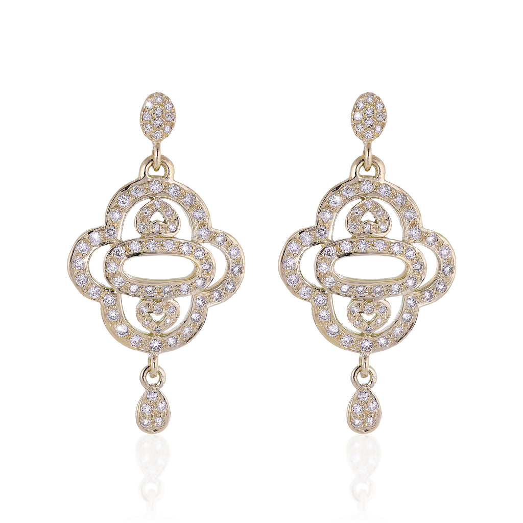 2-HEARTS, Large Earring, Gold/White