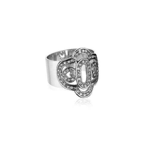 DIAMONDS, 2-Hearts Ring, Silver/gray diamonds