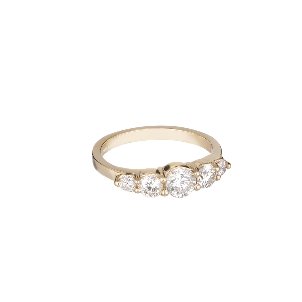 Aligned, 5-stone 1,15ct Ring, Gold/White