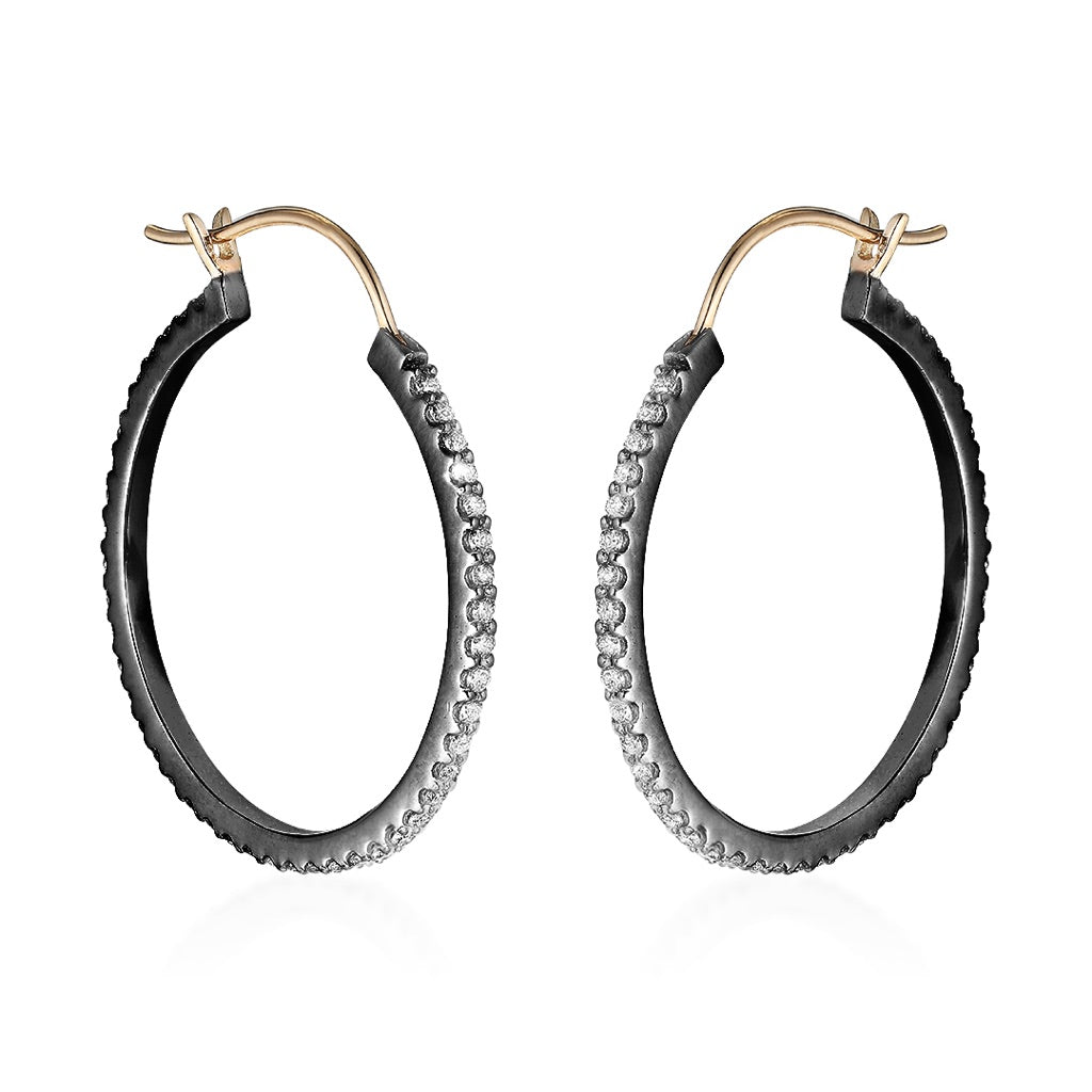 DIAMONDS, Medium Hoops 30mm, Dark/gold