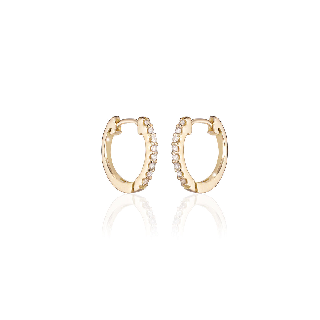 ALIGNED, EVEN oval huggies 12mm 0,20ct, Gold/White