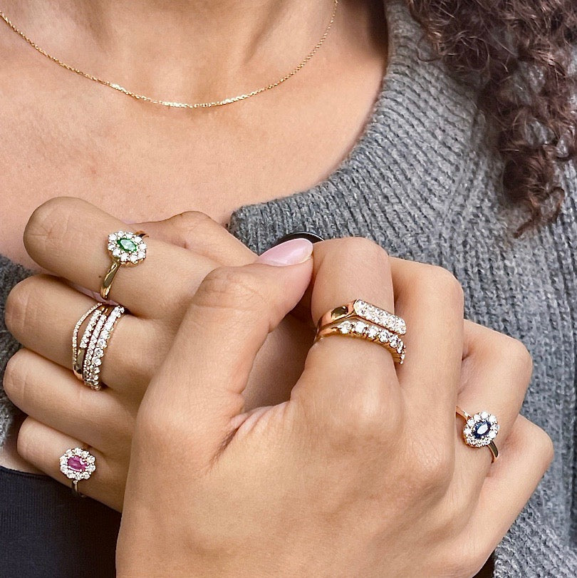 HERITAGE, New Vintage Ring, BlueSapphire/Diamonds/Gold