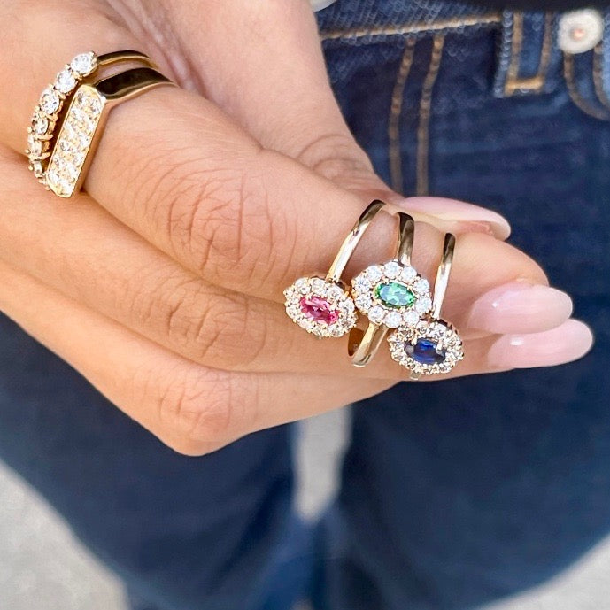 HERITAGE, New Vintage Ring, GreenTzavorite/Diamonds/Gold