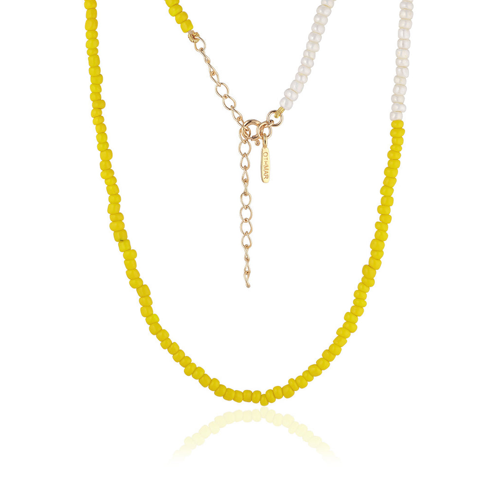 SANTORINI, Oia Bead Necklace, Yellow-White/Golden