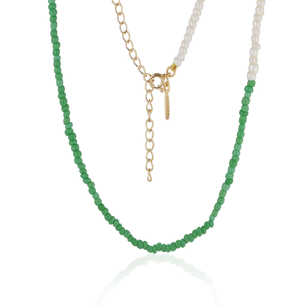 SANTORINI, Oia Bead Necklace, Green-White/Golden
