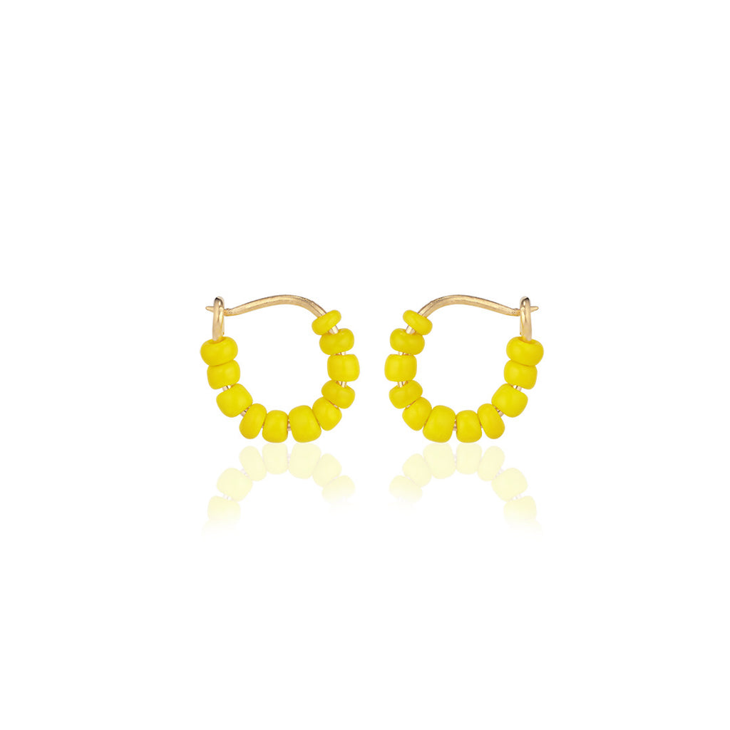 SANTORINI, Perissa Small Bead Hoops, Yellow/Golden