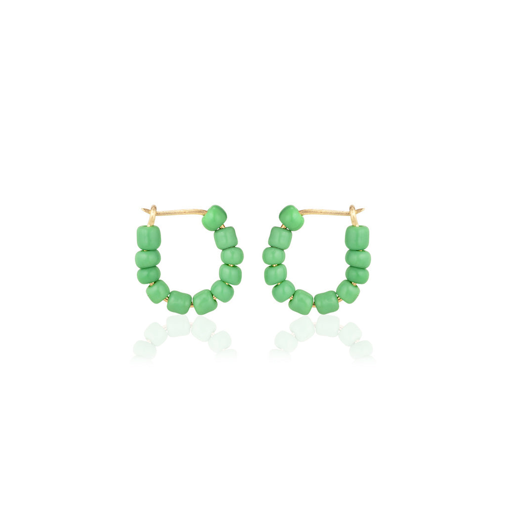 SANTORINI, Perissa Small Bead Hoops, Green/Golden