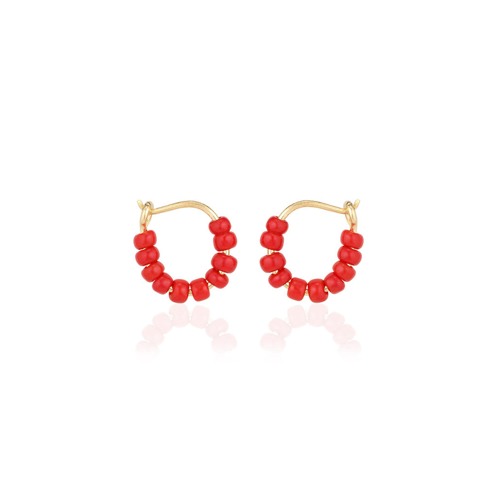 SANTORINI, Perissa Small Bead Hoops, Red/Golden