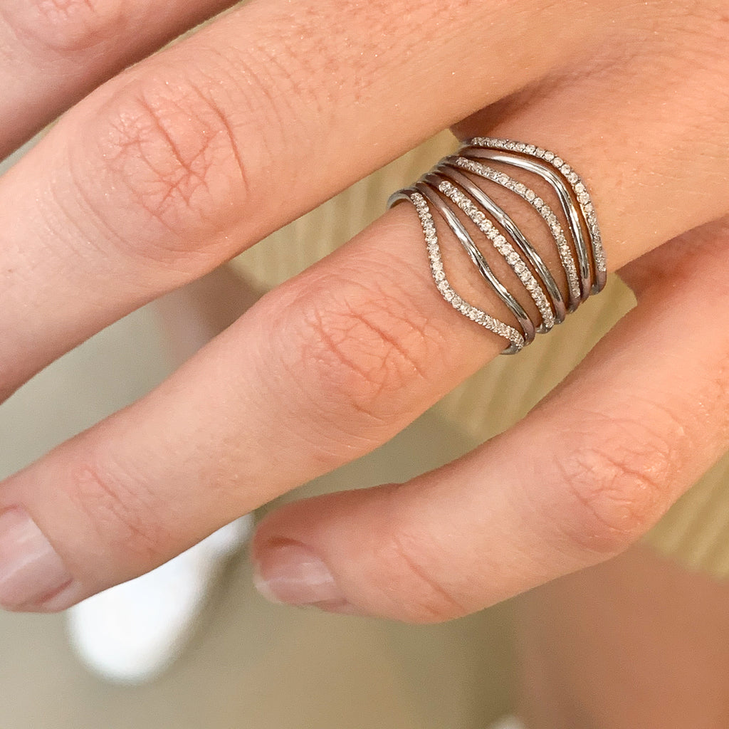 MARIN, Wave diamond ring, White/White