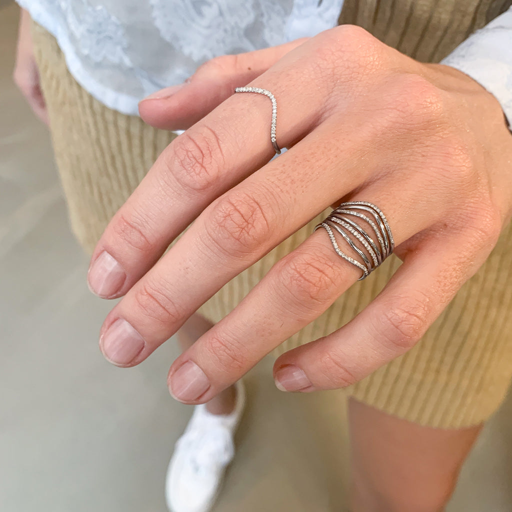 MARIN, Wave diamond ring, White/White