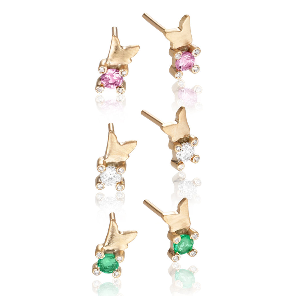 Paris, Deux Magots Studs, Gold/Emerald/White