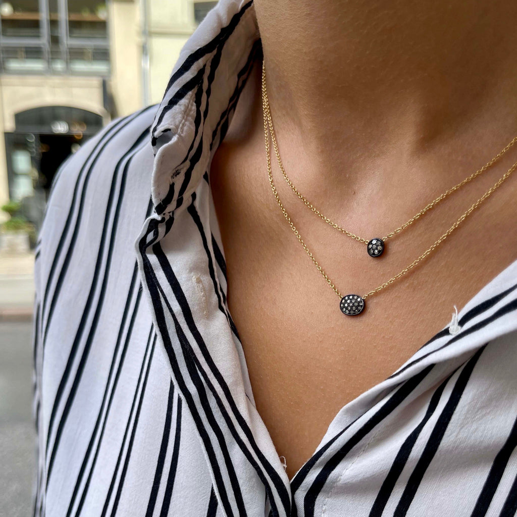 CIRCLE LINE, Tiny Circle Necklace, Mix/Dark