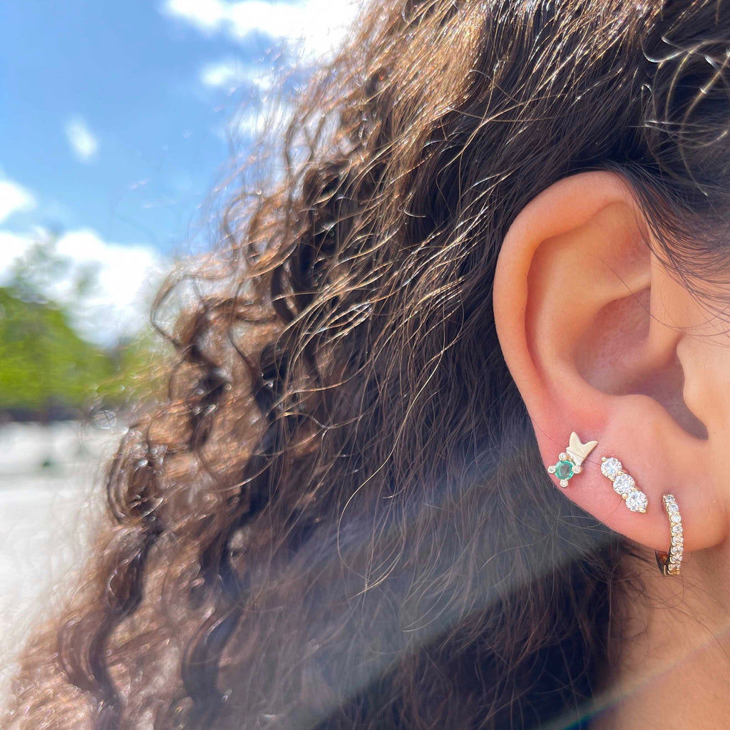 Paris, Deux Magots Studs, Gold/Emerald/White