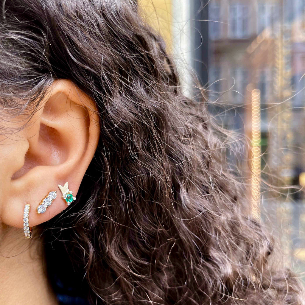 Paris, Deux Magots Studs, Gold/Emerald/White