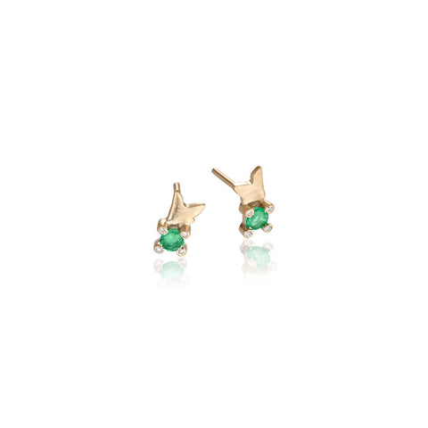 Paris, Deux Magots Studs, Gold/Emerald/White