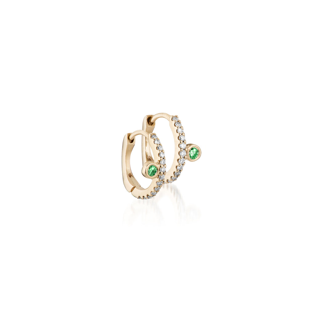 OLYMPIA, E0s Bezel-side huggies, 0,21ct 11mm, Gold/Emerald/Diamonds